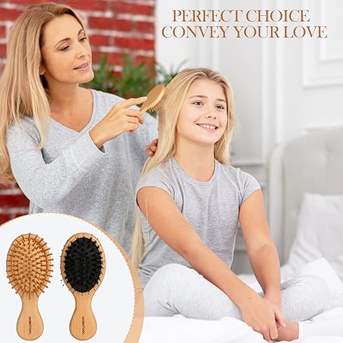 Miniatura 7 de DEBETOOL Paquete de 2 mini cepillos de pelo para mujereshombresniños pequeños, cepillo de viaje de madera, cepillo desenredante de bolsillo para