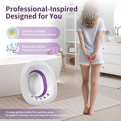 Vista 5 de RUGUO Baño de asiento para asiento de inodoro - Asiento de vapor Yoni - Baño de asiento para hemorroides y cuidado posparto - Bidé portátil libre