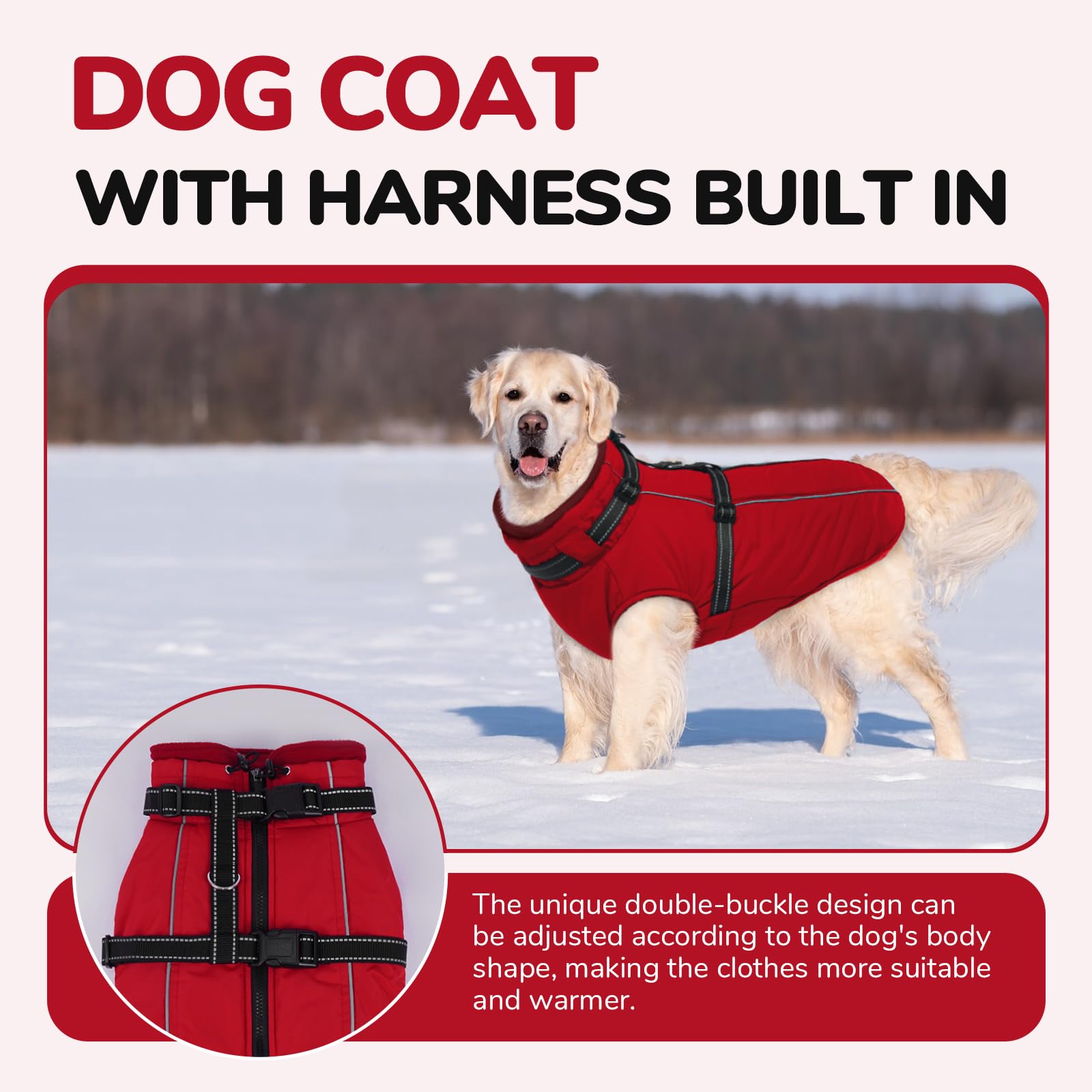 Lelepet Abrigo de invierno cálido para perro con arnés integrado, abrigo con forro polar resistente al viento para perros pequeños, medianos y grandes, chaleco reflectante para clima frío, traje de