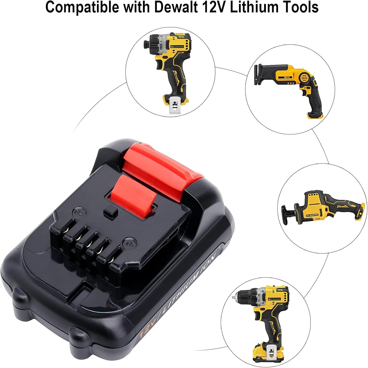 2-Pack 12V 3.0Ah Max Battery DCB120 Battery Replacement for Dewalt 12V Lithium Ion Max Power Tools Battery DCB120 DCB127 DCB124 DCB121 DCB123 DCB122 DCB121 DCB124-2