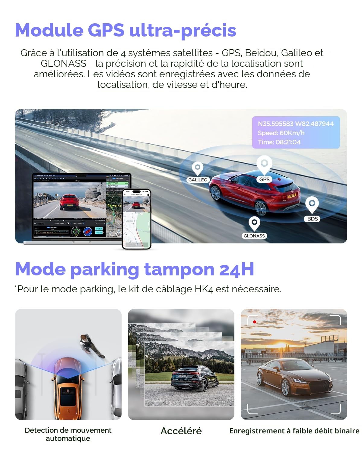 VIOFO A229 Pro 4K+2K Dashcam Avant+Arrière, Wi-FI 5G, GPS, CPL