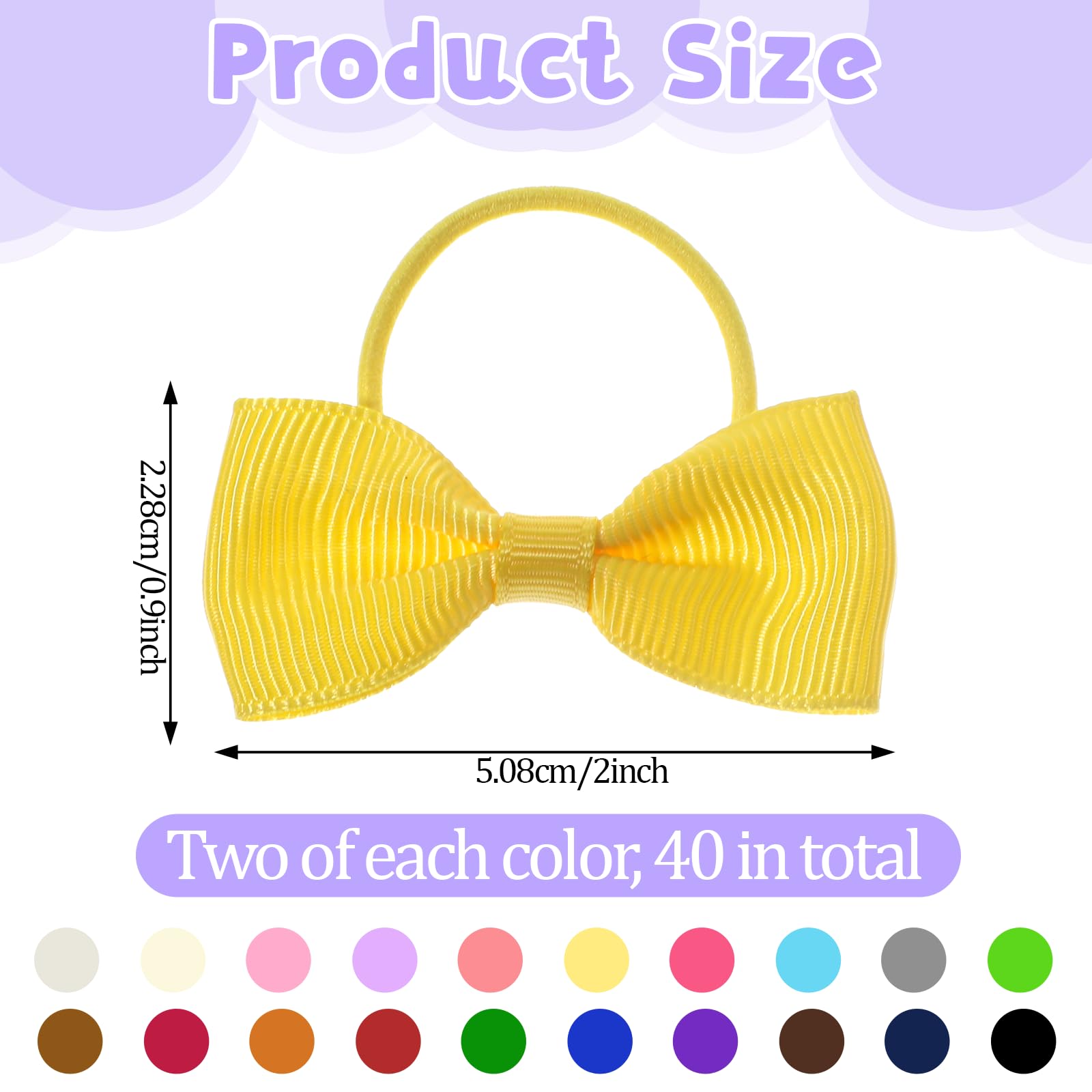 40 PCS Cute Puppy Dog Small Bowknot Hair Bows with Rubber Band, Handmade Hair Accessories Pet Grooming Tiny Bowknot Hair Bows for Cat Puppy Party Birthday, Mix Colors Puppy Yorkie Dog Hair Bow