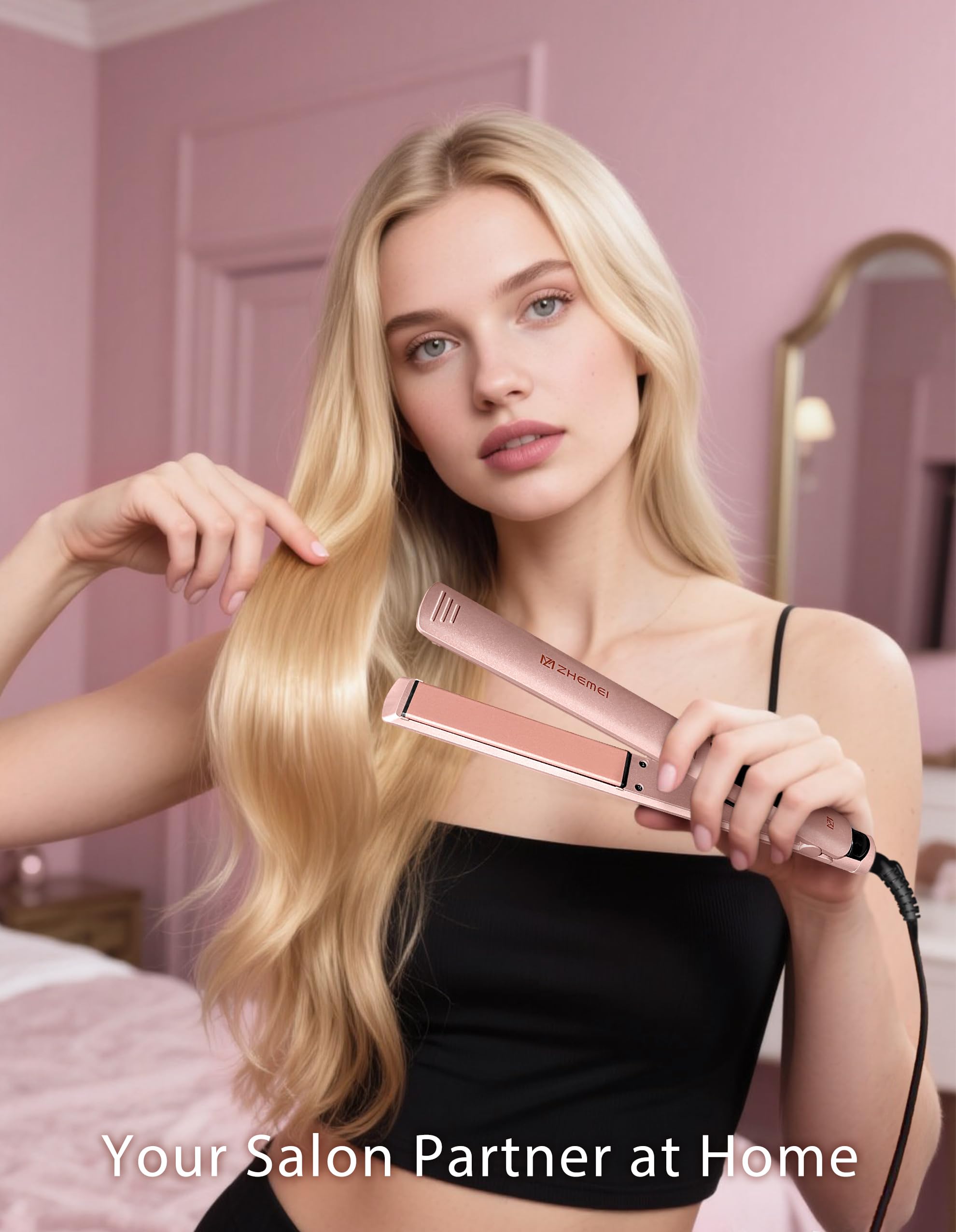 Plancha plana de 1 pulgada con pantalla LED, plancha profesional PTC cerámica de iones negativos, plancha de pelo de doble voltaje para cabello de mujer, calienta hasta 230.0 °C, 6