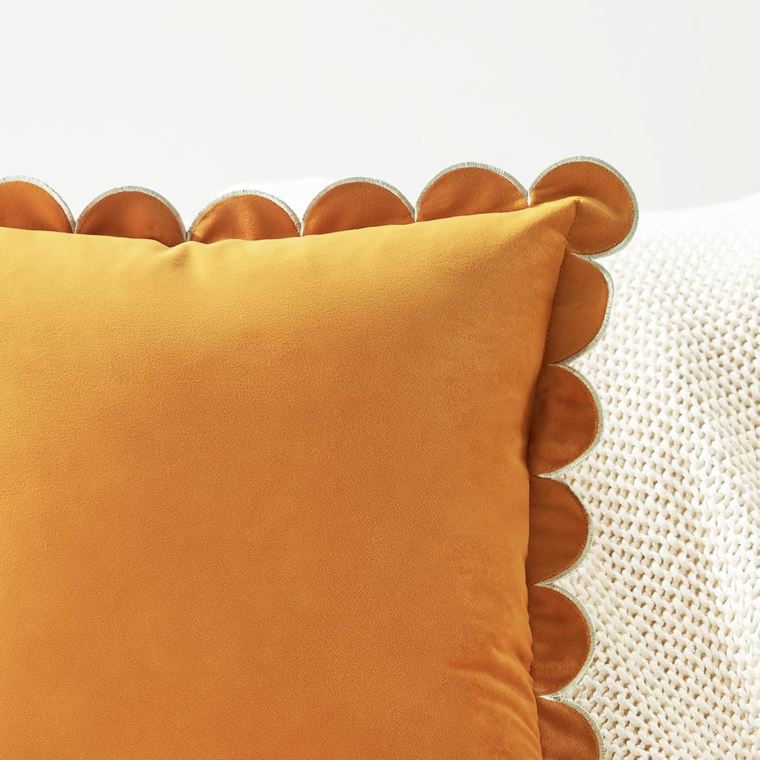 MONDAY MOOSE Decorative Throw Pillow Covers Cushion Cases, Set of 2 Soft Velvet Scalloped Round Edge Designs, Mix and Match for Home Decor, Pillow Inserts Not Included (20x20 inch, Honey/Cream)