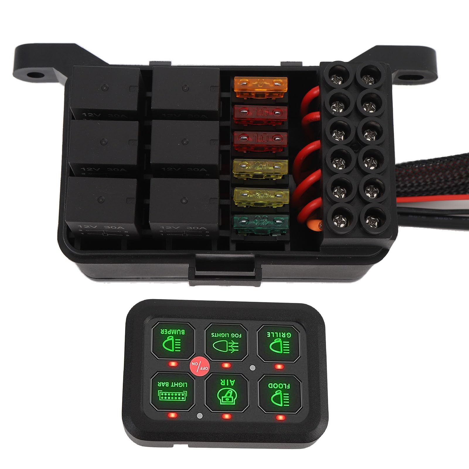 Panel PrzełącznikóW 6 Gang 12 V z możliwością Przyciemniania Powłoki Aluminiowej 720 W 60A Sterowanie Obwodem LED dla Samochodu Ciężarowego łódź UTV ATV (zielone światło)
