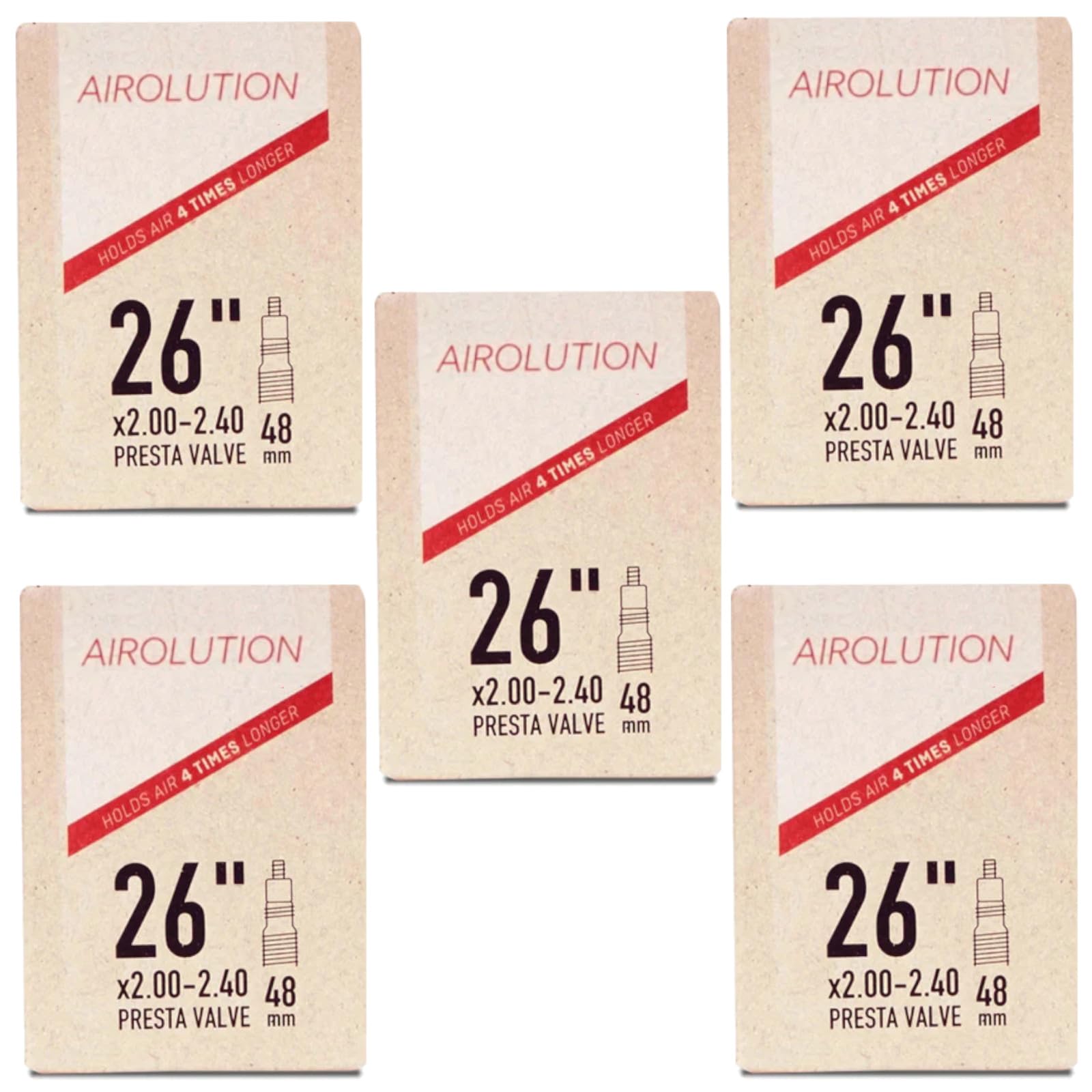 Airolution 26" x 2.0-2.4 Bike Inner Tubes with Presta Valve (Pack of 5)