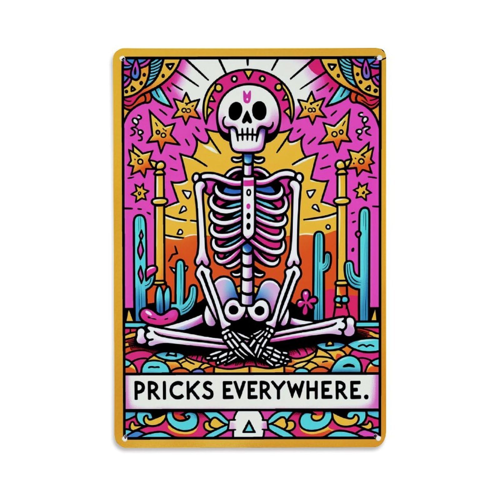 Enderetf Vintage Colorful Skeleton Cactus Stars Pattern Tin Sign Metal Poster, Home Bar Garage Man Cave Cafe Indoor & Outdoor Wall Decoration 8X12inches