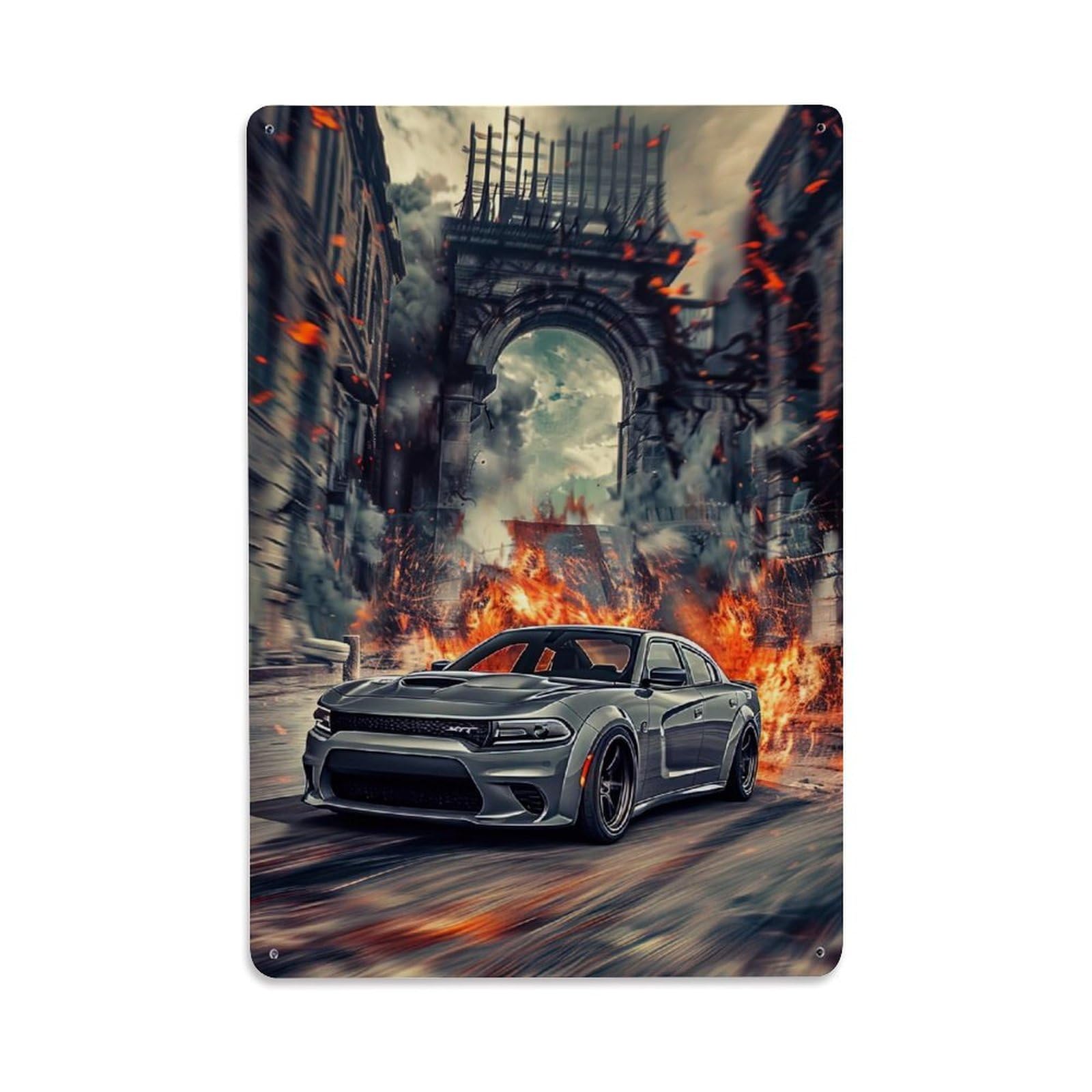 Muscle Car for SRT Hellcat Racing Car Metal Tin Sign Plaque Wall Decor for Cafe, Club, Garden Metal Poster 8x12Inch