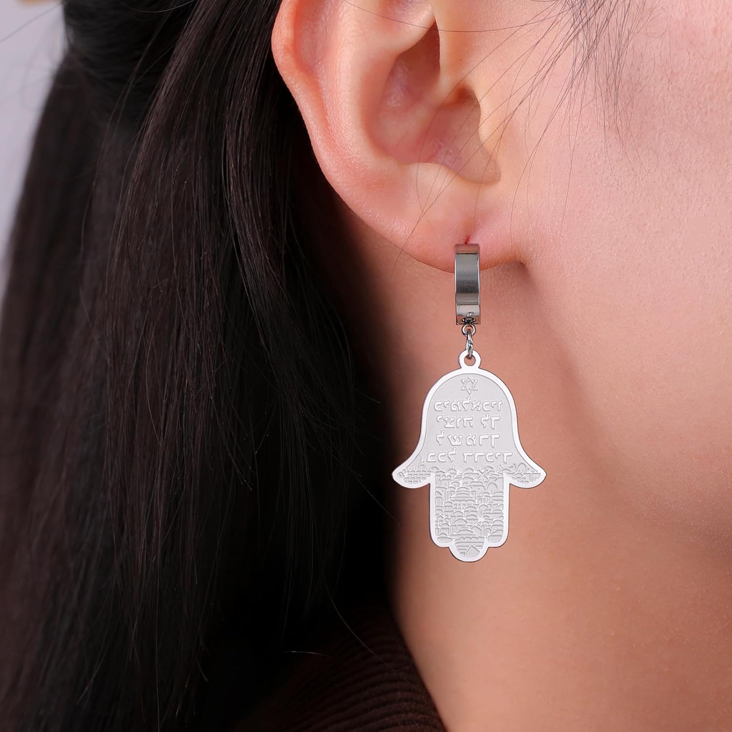 VASSAGO Hamsa Hand of Fatima Dangle Earrings Jewish Star of David Hoop Earring for Women Hebrew Amulet Symbol Jewelry Gift - Image 5