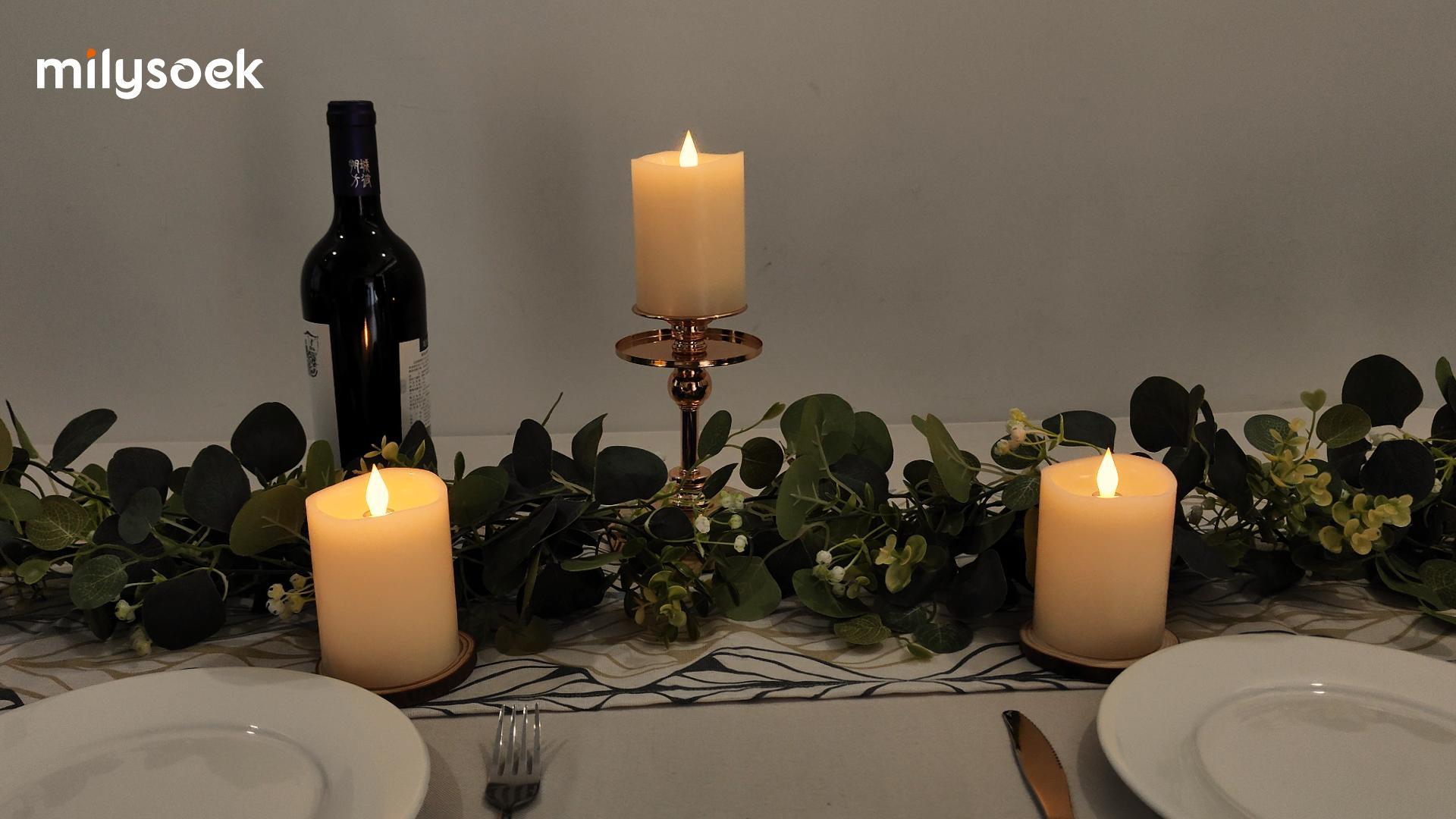 Image of 3x4 Flickering Flameless Candles Set of 1,Real Wax Pillar LED Candles with Battery,with Timer,4 inch Flameless Candles with Remote,for Christmas /Halloween /Party /Wedding,Ivory