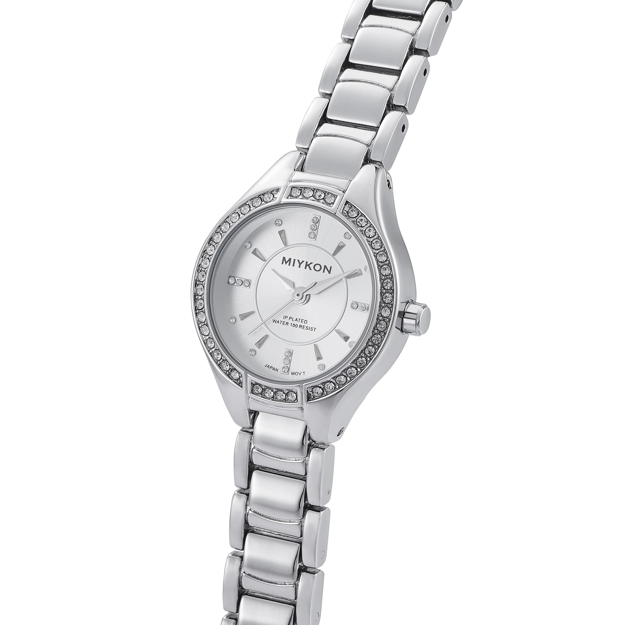 Miykon Relojes de plata y oro para mujer, pequeño y delicado reloj para mujer con cristales auténticos, pulsera de joyería para mujer pulida con iones, vidrio resistente a los arañazos, cuarzo japonés