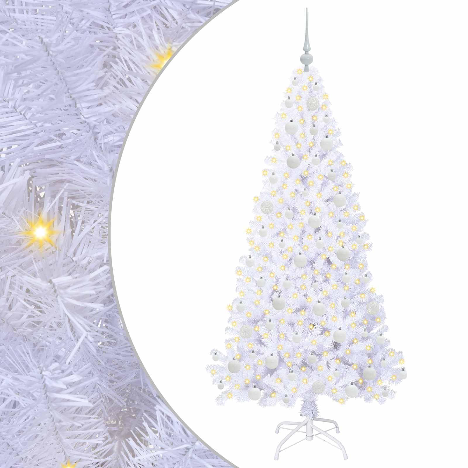 Albero di Natale artificiale bianco 180 cm, design sottile in PVC e acciaio, con 300 luci a LED, 8 modalità, funzionamento USB per interni e terrazza protetta, decorazione festiva