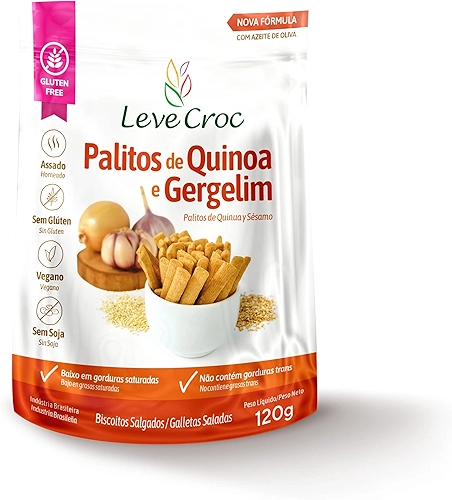 Biscoitos salgados sem glúten Leve Croc Palitos de Quinoa e Gergelim 120g