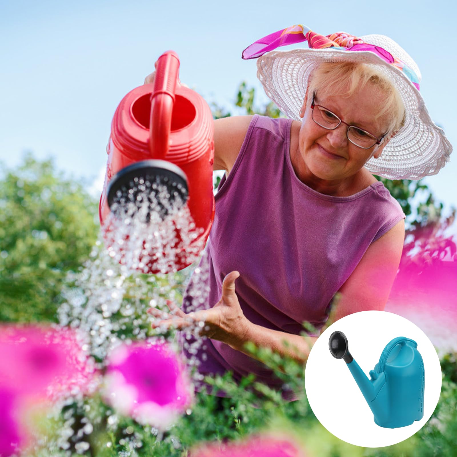 Housoutil Regadera de Plástico para Jardín 5L Boquilla Larga Azul Aspersor para Macetas y Pulverizador de Agua para Riego y Reutilizable