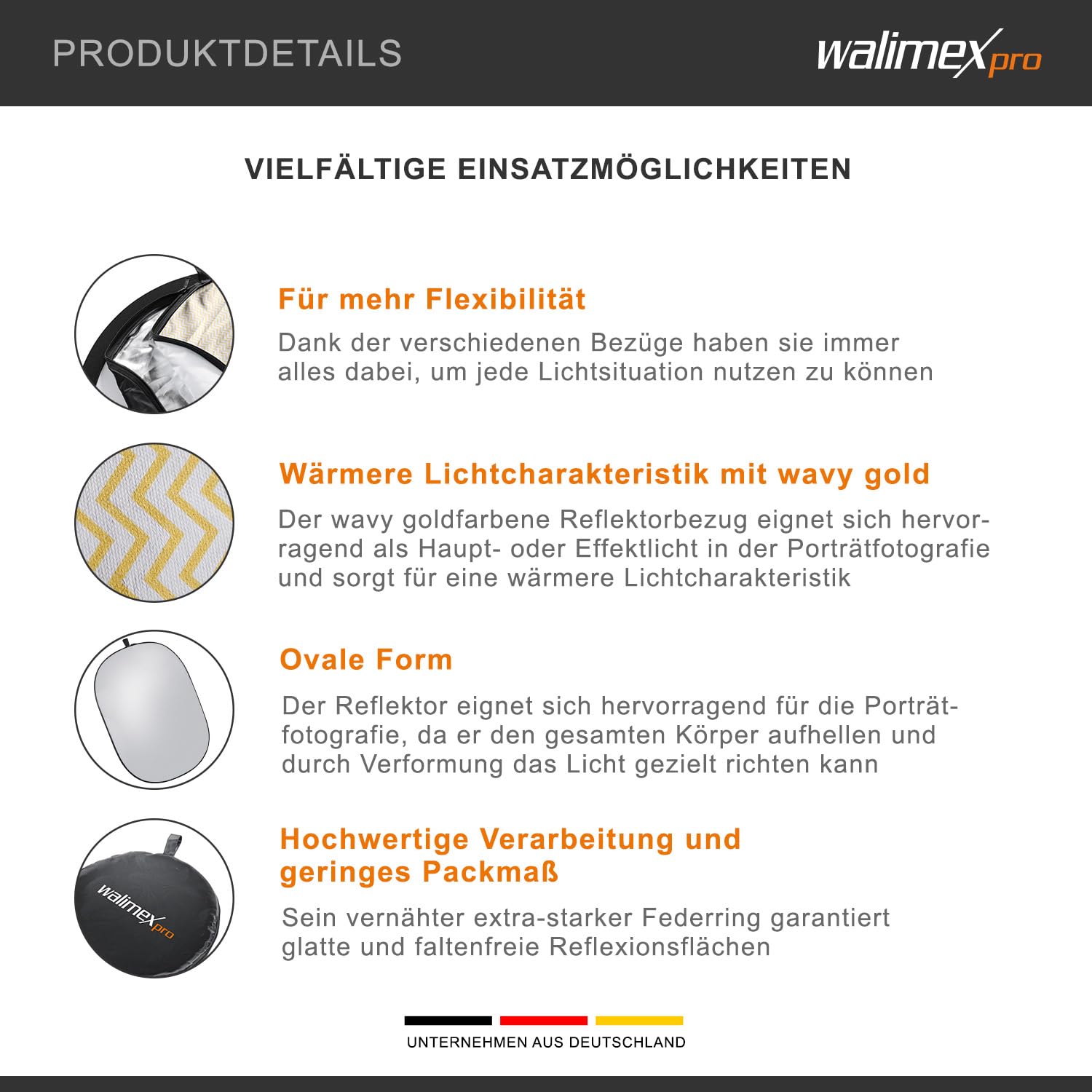 Walimex Pro 5-in-1 Faltreflektor-Set (102 x 168 cm) wavy gold/silber/weiß/schwarz/transparent (inkl. Transporttasche), 17684