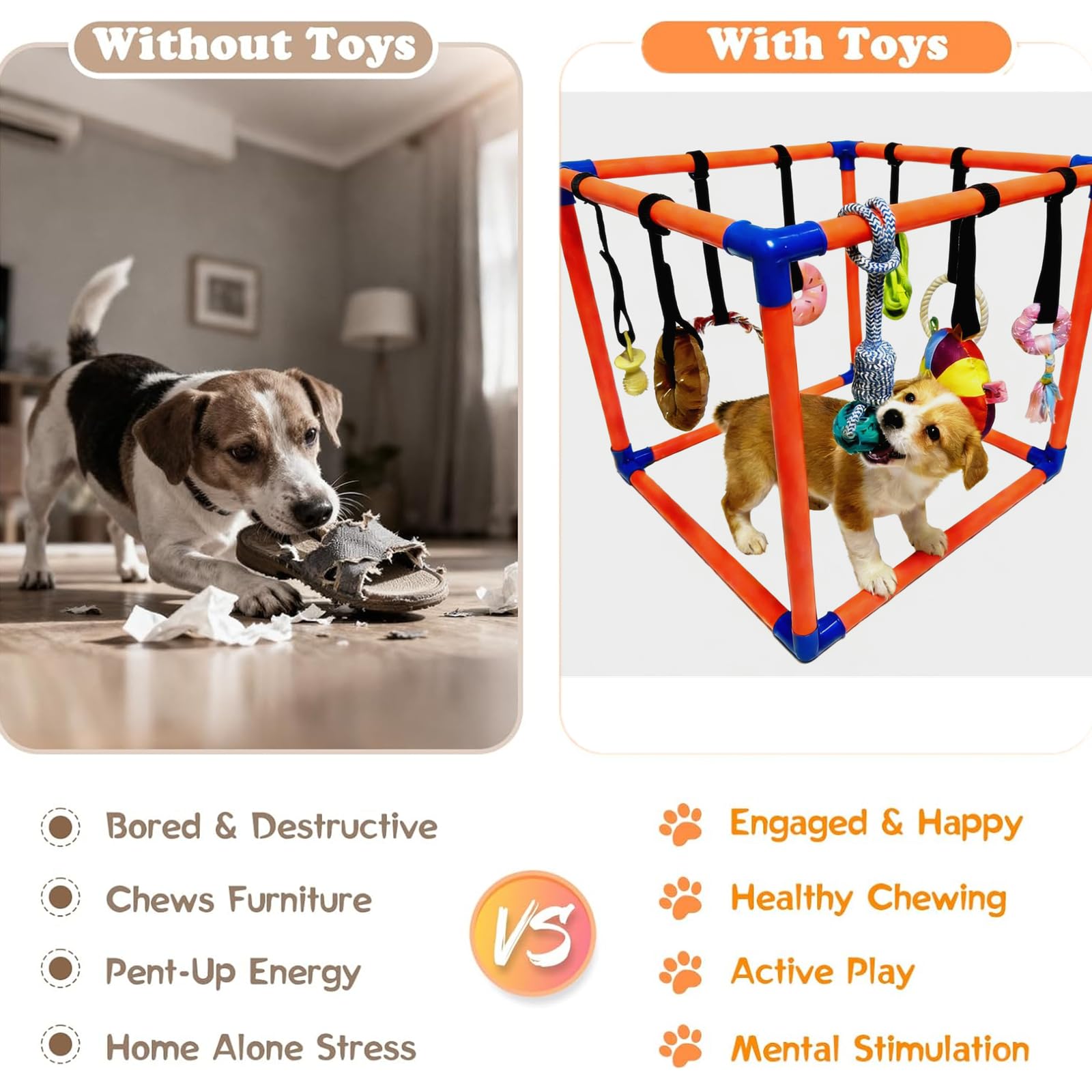 Gimnasio de juego para cachorros para perros pequeños con 8 juguetes colgantes, enriquecimiento interactivo extraíble, parque infantil interior de la selva, marco de PVC ajustable con correas