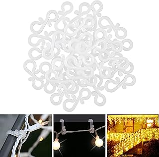Meetory Christmas Light Clips, 100 Pieces Mini Gutter Hanging Hooks, Outdoor Light Clips for Gutter & Shingles, Weatherproof Plastic S Hanger Hooks for Xmas Decoration Outside Icicle String Lights
