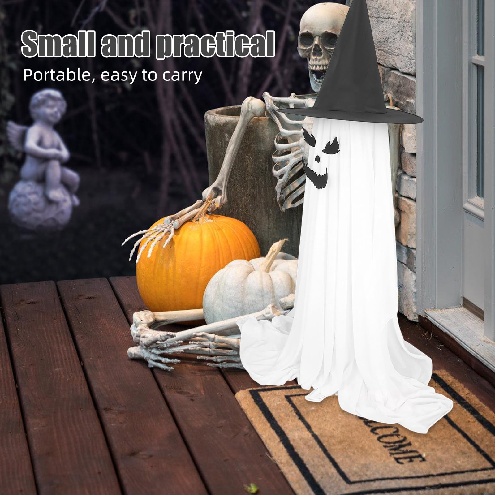 Dekoracja na ganku z duchami na Halloween Upiorne dekoracje na zewnątrz Świecące stojące duchy Ogród na Halloween Straszne dekoracje na trawniku