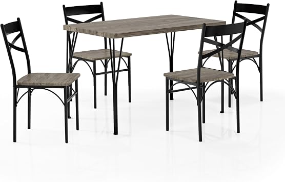 24/7 Shop at Home Laris Industrial 5-Piece Dining Table Set, Gray and Dark Bronze