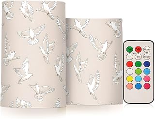 Flameless Candles with Remote and Timer Pillar Set of 2 Flying White Doves Flickering Led Battery Operated Candles for Home Holiday Party Wedding (Not Include Battery),