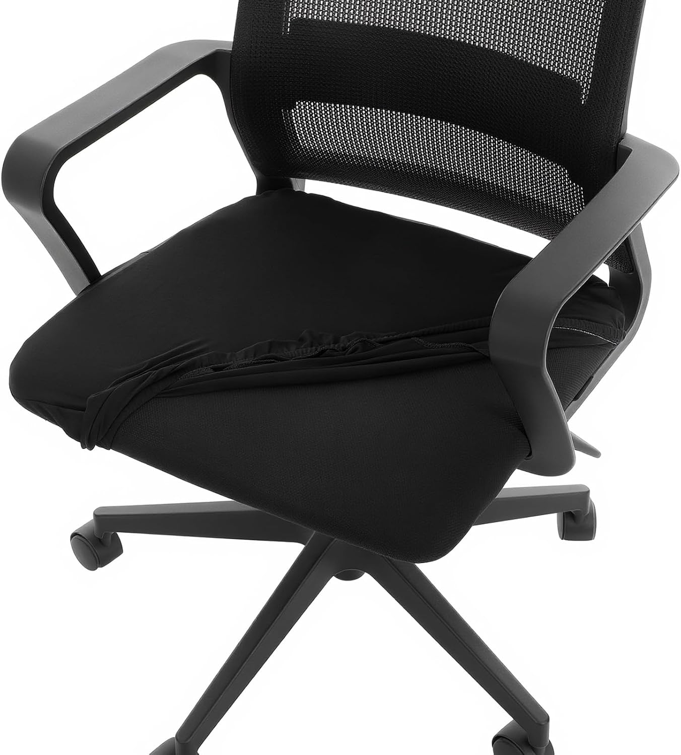 2 PCS Computer Office Chair Seat Cover, Universal Chair Covers Stretchable Cover Waterproof Cushion Protectors Machine Washable Elastic Stretch Slipcovers for Dining Room Desk (Black)