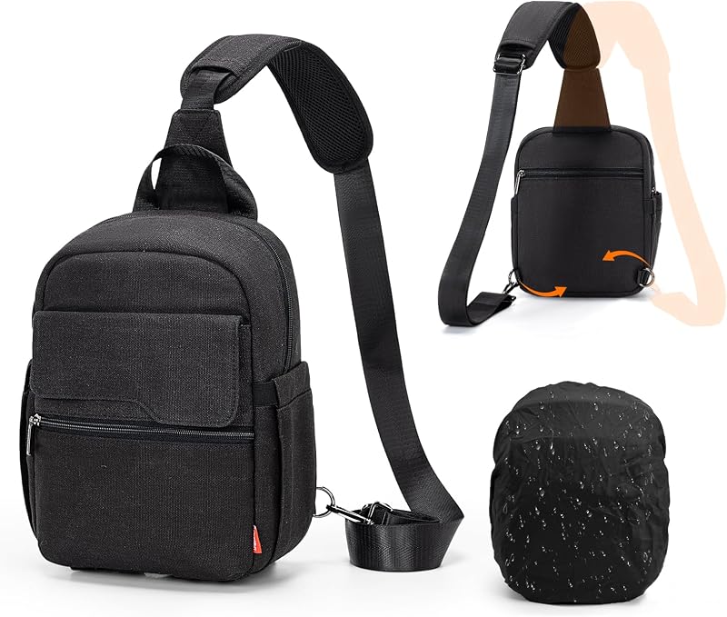 Cwatcun Large Camera Sling Bag, Crossbody Chest Bag with Tripod Holder | Fits 1body+2lenses +9.7"iPad +6.7"phone.Travel Photography Bag for Canon, Nikon, Sony, Fuji DSLR/SLR/Mirrorless Cameras, Lens