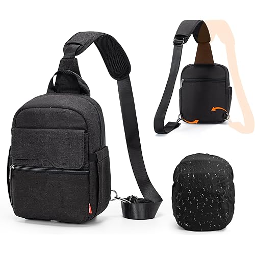 Cwatcun Camera Sling Bag Crossbody Small Camera Case, Lightweight DSLR/SLR/Mirrorless Photography Bag with Tripod Holder and Rain Cover for Canon, Nikon, Sony, Fuji Cameras, Lens Accessories