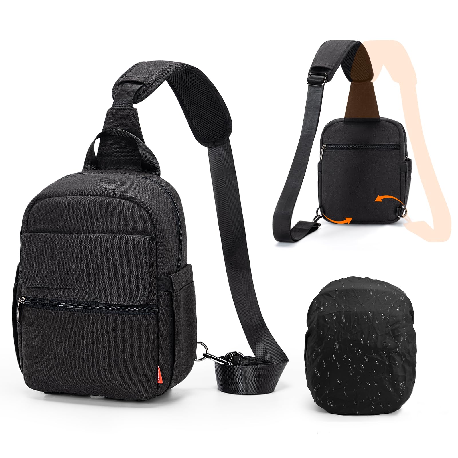 Cwatcun Camera Sling Bag Crossbody Small Camera Case, Lightweight DSLR/SLR/Mirrorless Photography Bag with Tripod Holder and Rain Cover for Canon, Nikon, Sony, Fuji Cameras, Lens Accessories