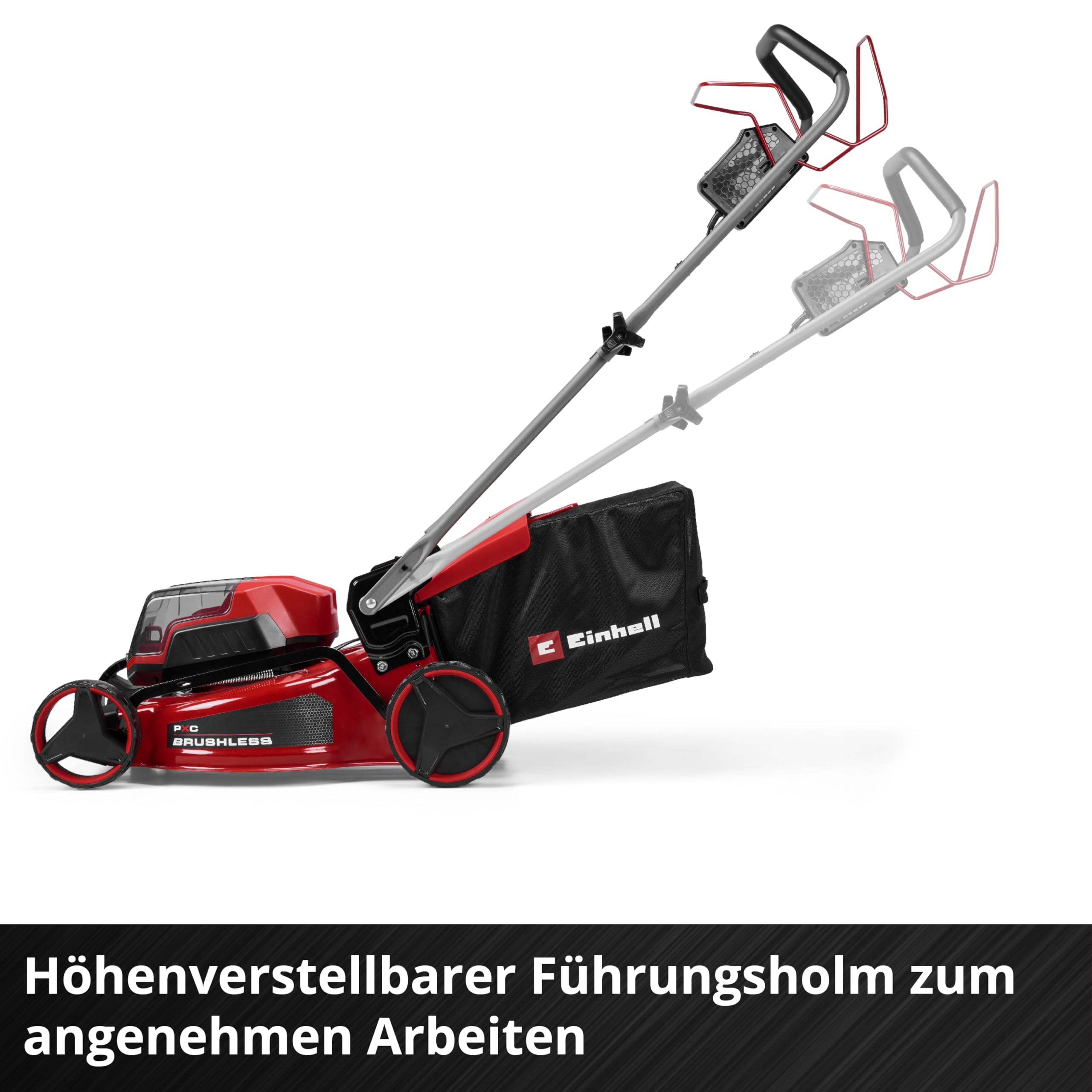 Einhell Akku-Rasenmäher GC-cm 36/46 S Li BL Kit | PXC | 36 V | 46 cm Schnittbreite | bis 500 m² | Brushless | Radantrieb | 50-L-Fangkorb | 2x 4,0 Ah & Twincharger