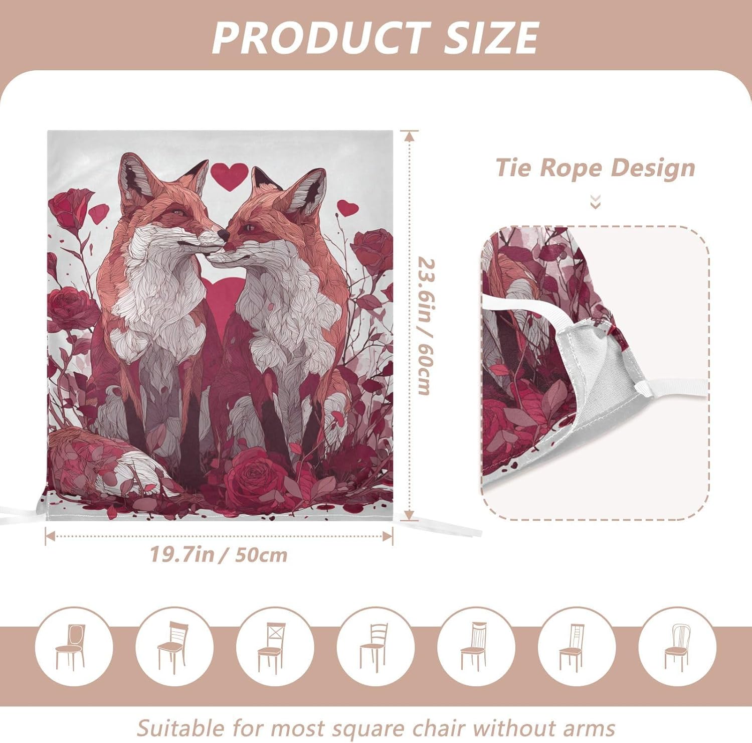 ALAZA Foxes Hearts Red Roses Chair Back Cover Set of 6, Washable Reusable Removable Chair Slipcovers Decorative Chair Cover for Home Kitchen Wedding Party