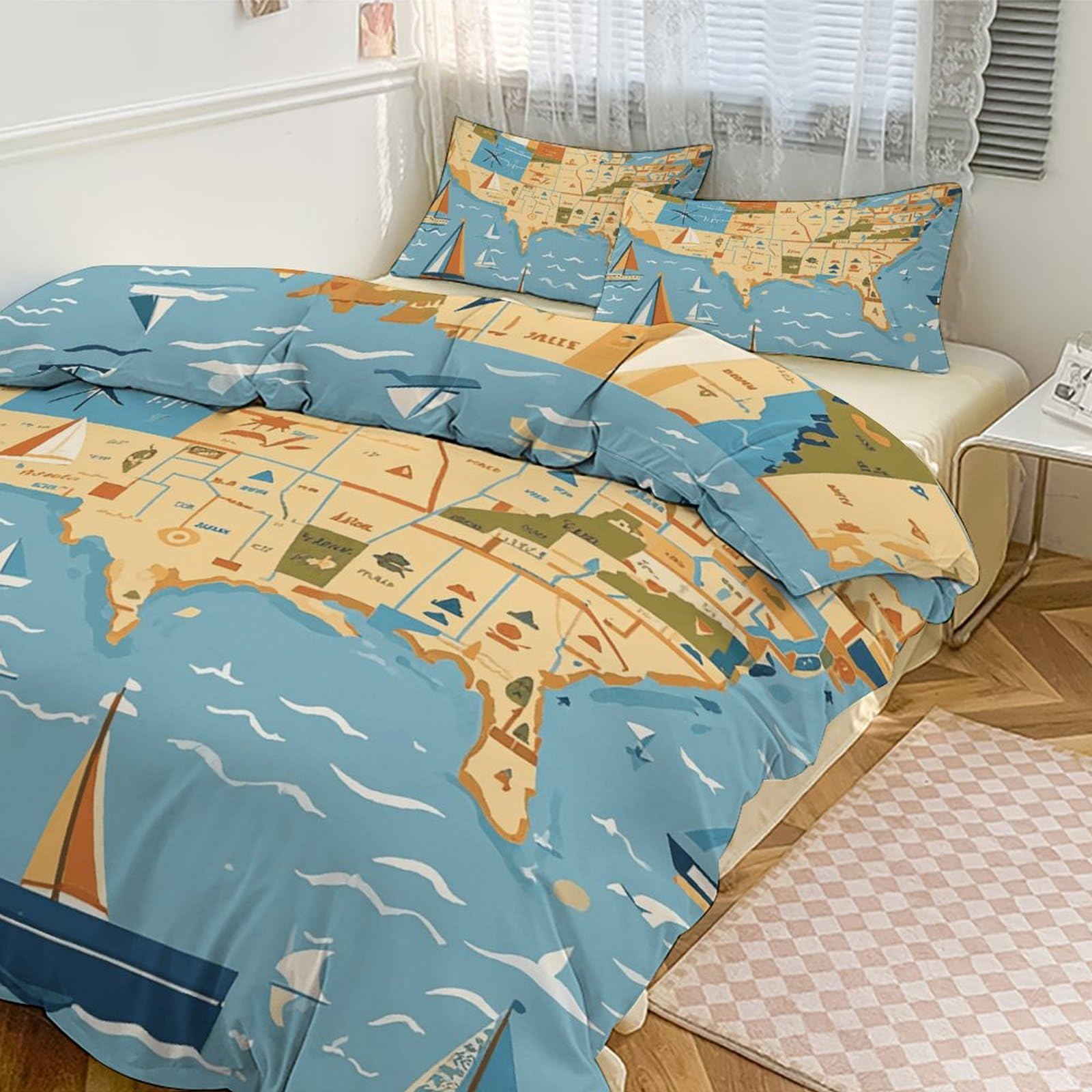 Parure de lit carte nautique 3 pièces pour éliminer les nuits froides avec élégance