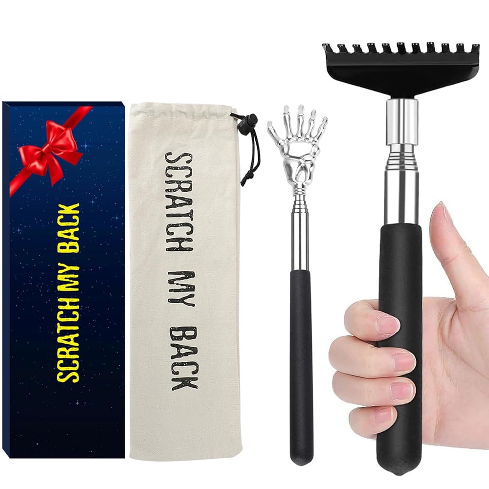 Oversized Back Scratcher Gift Set, 2 Pack, Upgraded Metal Stainless Steel Telescoping Back Scratcher Tool with Canvas Carrying Bag