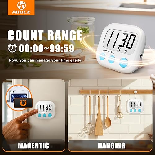 Miniatura 3 de Paquete de 12 temporizadores digitales de cocina para cocinar temporizador magnético para cocinar alarma fuerte blanco