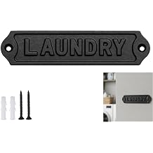 Mystic Colonial Solid Cast Iron Laundry Door Sign, Vintage Wall Mounted Plaque, Black Rustic Home Hardware Decor Laundry Sign