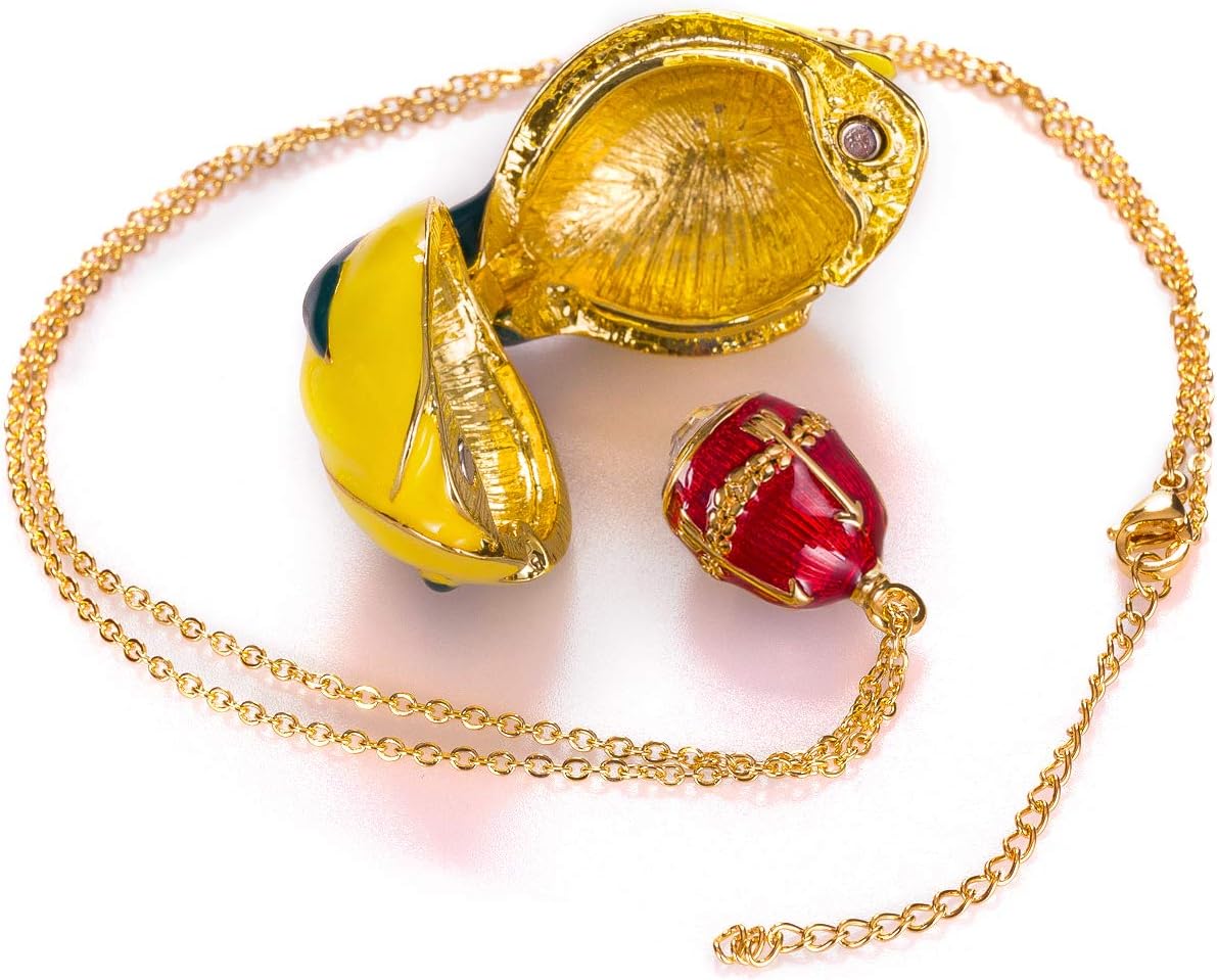 🔥 Crazy Deals Russian Faberge Style Rosebud Egg / Trinket Jewel Box with Flower and Pendant 3.8'' red