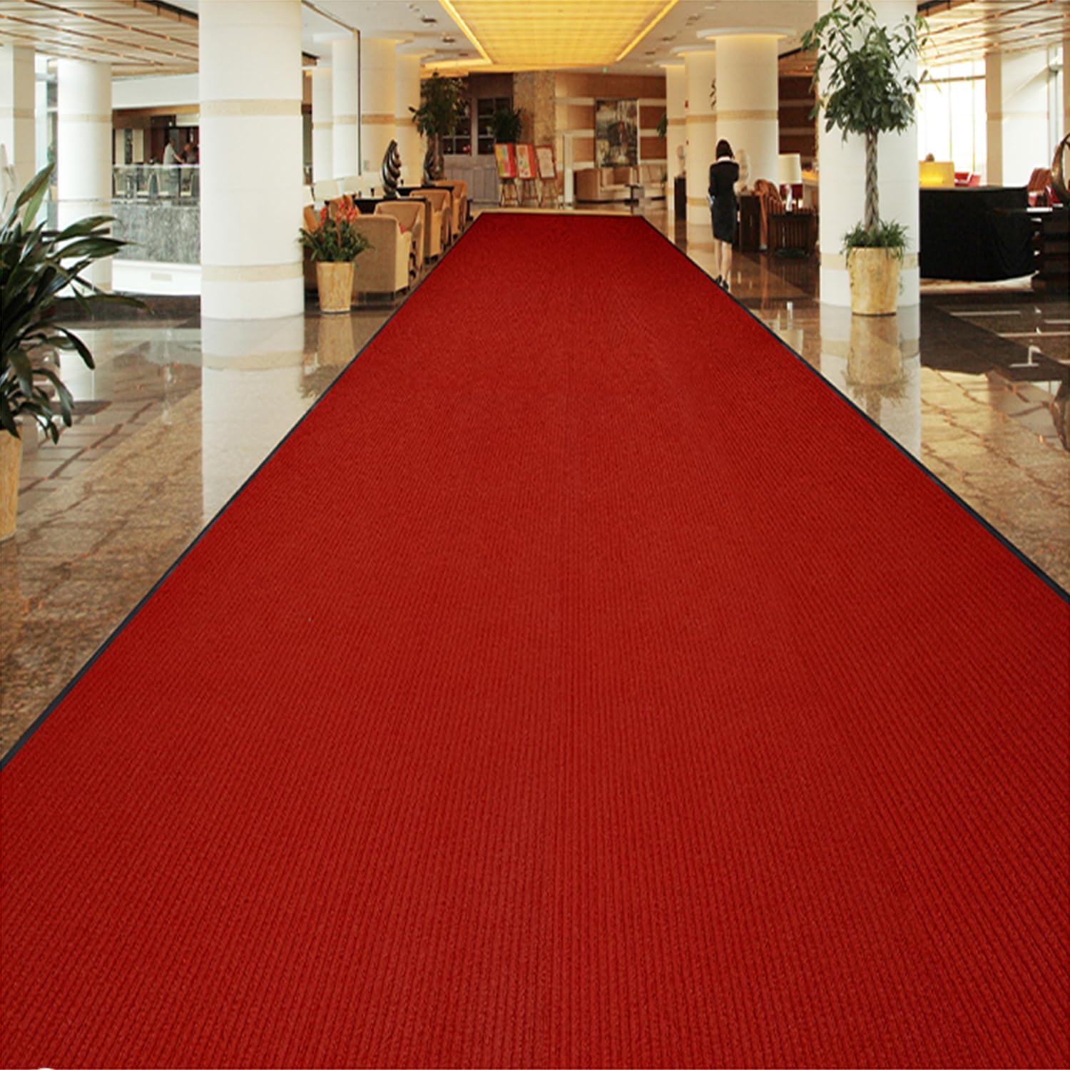 Commercial Grade Door Floor Mat 3' x 16.4' Brush Step Entrance Mat Slip Skid Doormat with PVC Backing Home Office Hotel Corridor Indoor Outdoor Runner Rugs Hallway Floor Carpet, Red