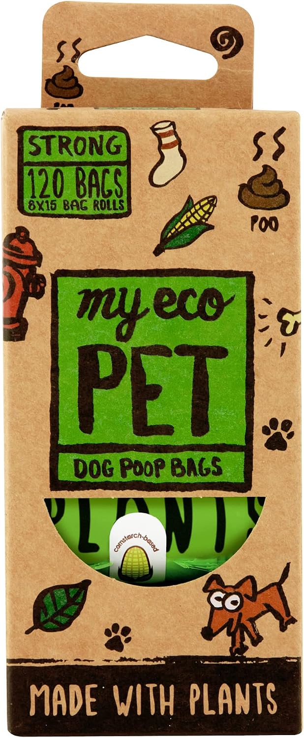 MyEcoPet® Dog Poop Bags | Made with Plants | Extra Thick | Leak Proof | Odor Locking | 8 Roll Value Pack | 15 Bags per Roll