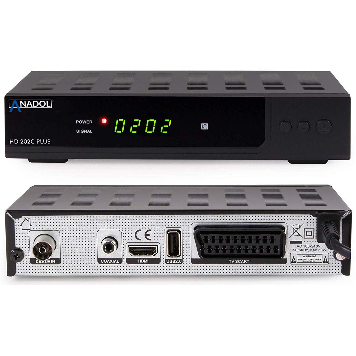 Anadol HD 202c Plus Digital Kabel Receiver für Kabelfernsehen mit PVR Aufnahmefunktion & Timeshift, AAC-LC Audio, Umstieg Analog auf Digital - für TV, DVBC, DVB-C, HDMI, SCART + HDMI Kabel