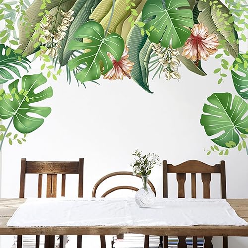Miniatura 5 de Calcomanías de pared de hojas de palmera tropical, calcomanías de pared de hojas verdes, vinilo de plantas verdes, decoración artística para sala de