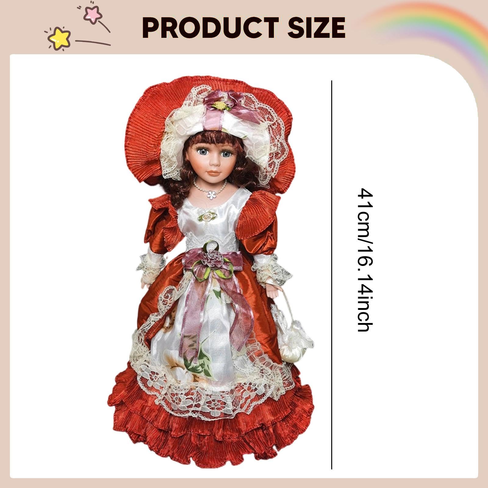 Miniature pour maison de poupée ~ Belle jeune femme blonde en robe noire et chapeau rouge victorien en porcelaine fabriquée artisanalement - France