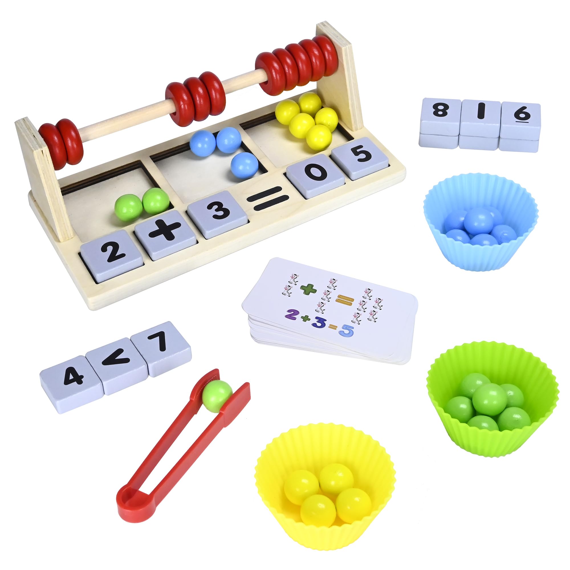 MICKYU Wooden Montessori Sensory Toys Color Sorting Toy Abacus Math Learning Resources for Toddlers