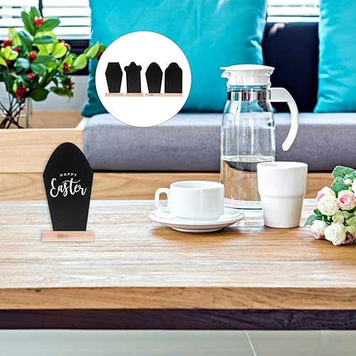 Miniatura 9 de Amosfun 4 letreros de pizarra de doble cara con base de madera en forma de lápida para tiendas, bodas, cocina, hogar, decoración de fiesta de