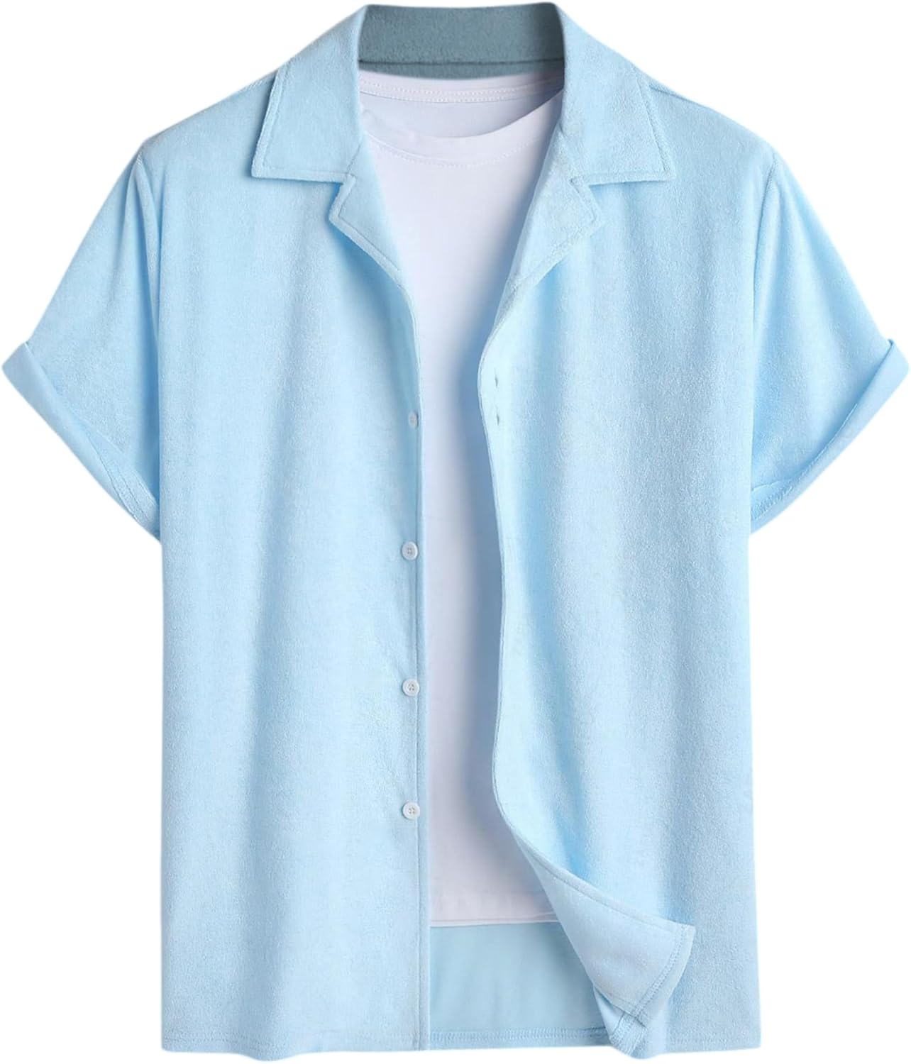 ZAFUL Casual Short Sleeve Button Down Shirts for Men Summer Textured Cuban Lapel Collar Solid Color Lightweight Beach Shirt