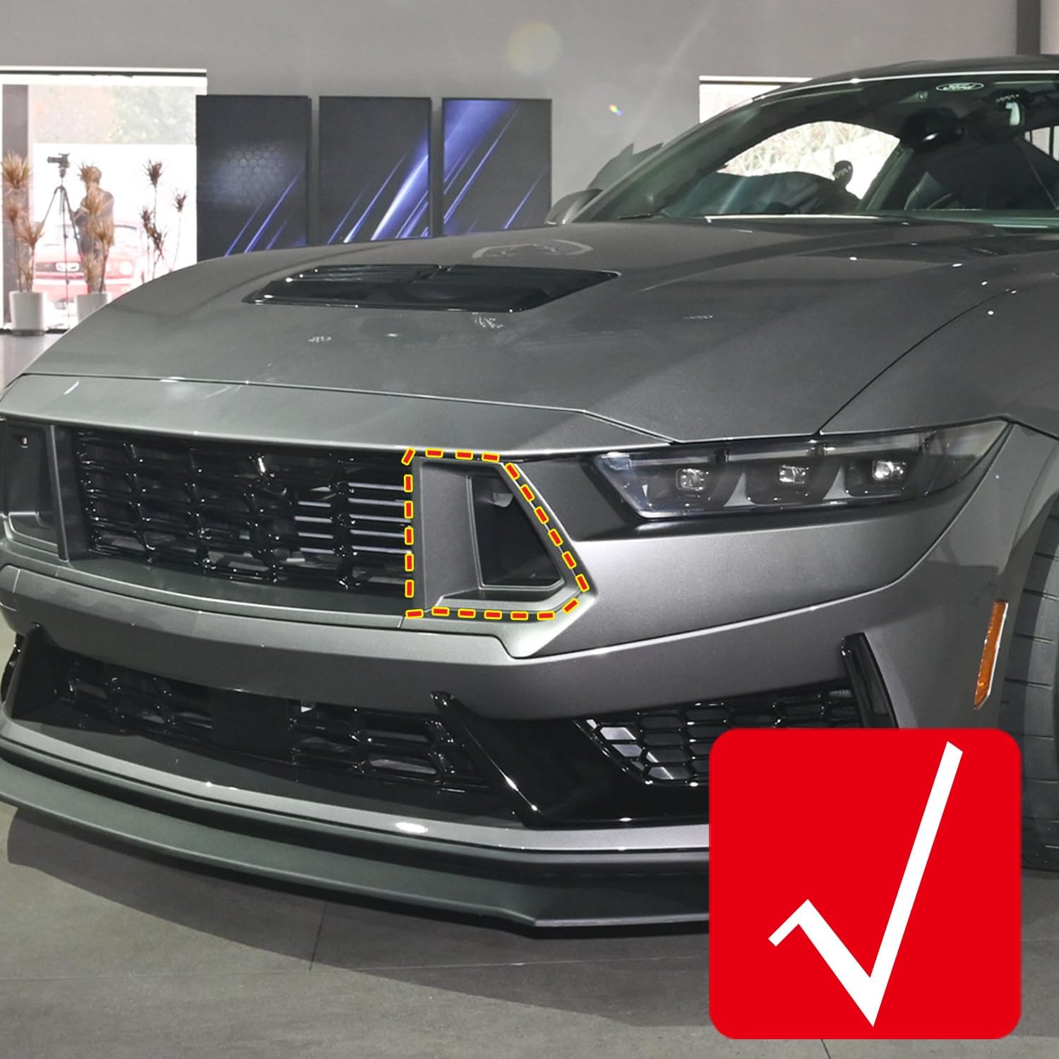 For Ford Mustang 2024-2025 ABS Carbon Fiber Black Front Center Side Grille Grill Cover Trim 2pcs Car Accessories (Only fit for GT/GT Premium Version)