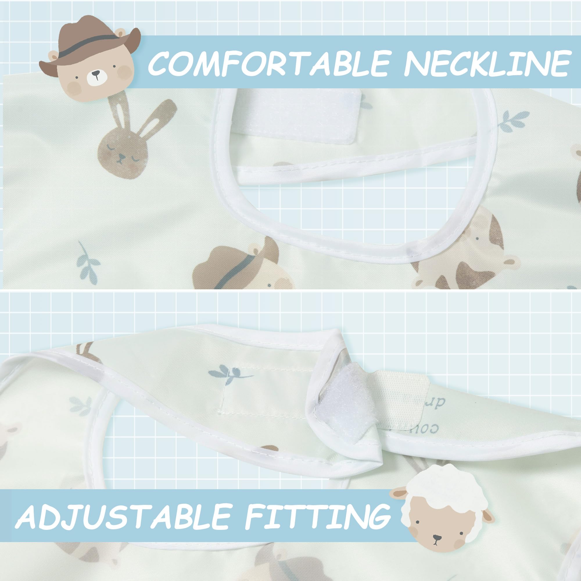 Little Dimsum 3 pack Baby Waterproof Bib Easy to Clean Feeding Weaning Bibs Adjustable Closed for Babies Toddlers with Large Pocket(6-36Months) - Image 2