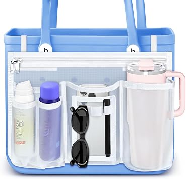 White Mesh Bogg Bag Organizer, Phone & Cup Holder for Bogg Bag Accessories | Insert Organizer Divider Pouch for Large/Medium Bog Beach Bag, Bogg Simple Modern Bag Accessories