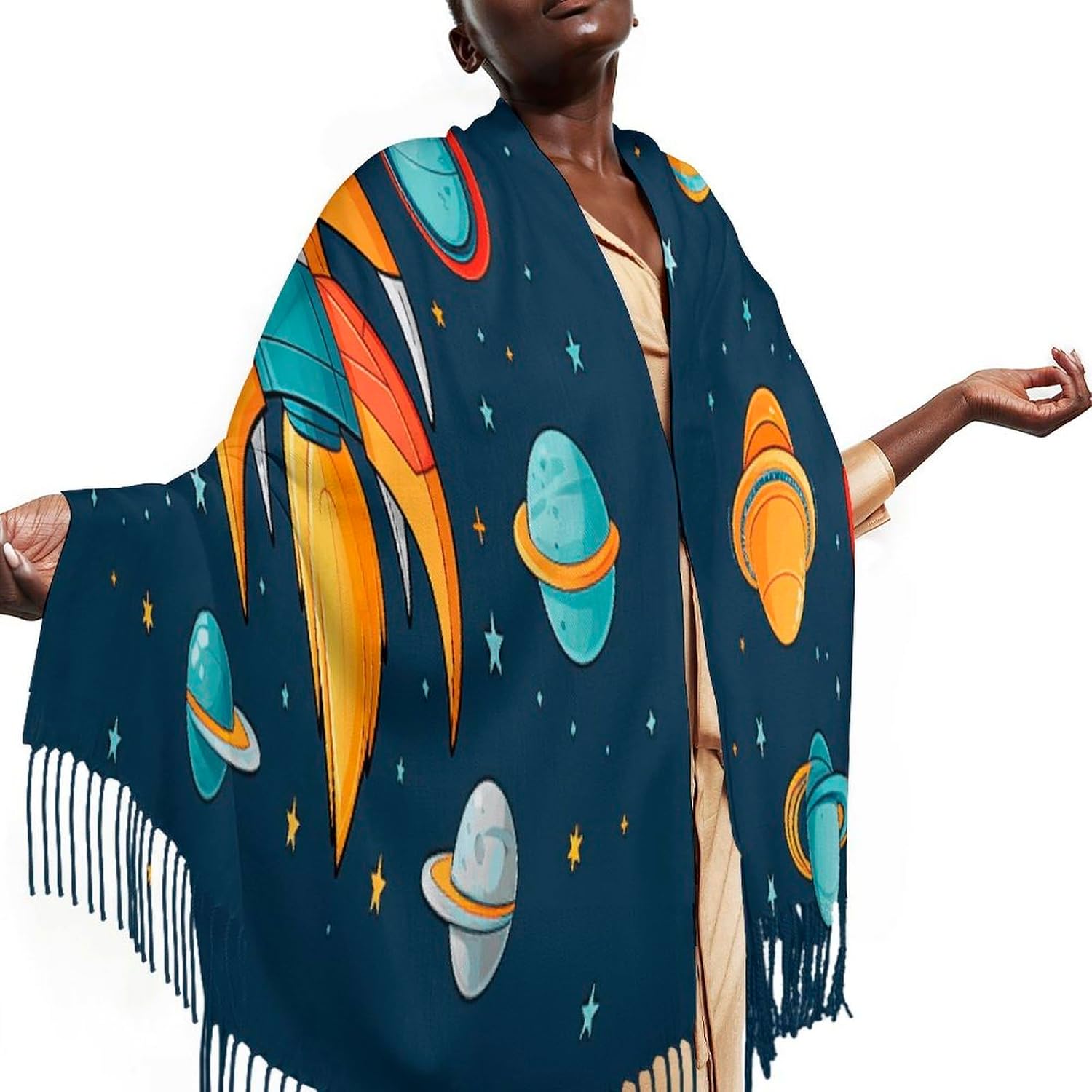 Rocket Clipart Space Ship Scarf for Women Men Soft Warm Fashion Blanket Scarves Classic Cashmere Feel Scarf Long Shawl Large Scarves Cold Weather Thick Blanket Scarfs