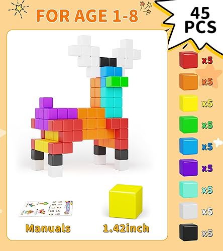 Miniatura 15 de Bloques magnéticos grandes de viaje, 20 bloques de construcción de 1.42 pulgadas para niños pequeños de 3 a 5 años, cubos magnéticos para niños