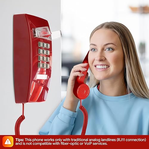 Miniatura 6 de Sangyn Teléfonos de pared retro para teléfono fijo con timbre mecánico fuerte, teléfono vintage de montaje en pared con volumen ajustable a la