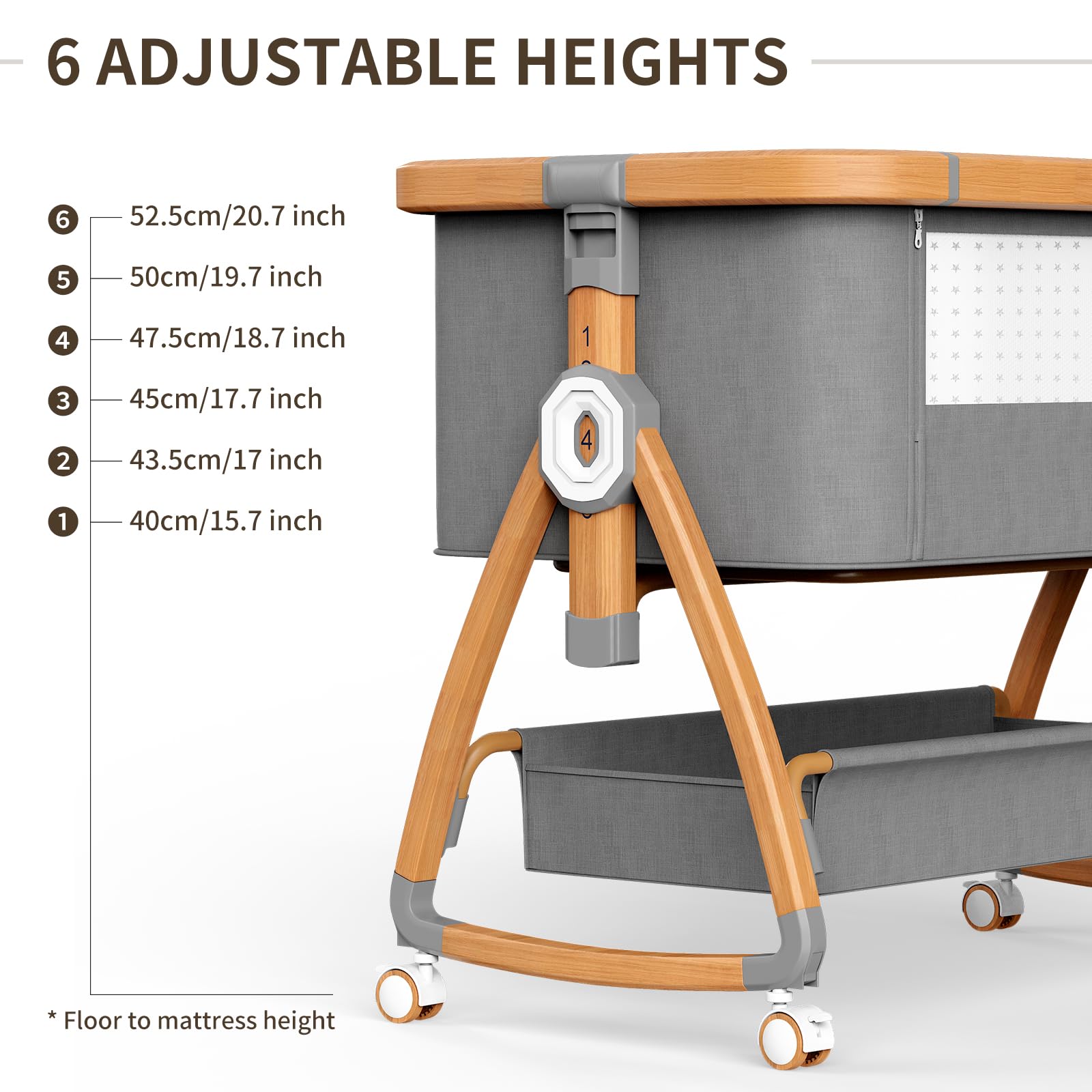 NIKYJM Culla Neonato Lettino,3 in1 Next To Me 6 Regolabile in Altezza con Materasso Morbido,Zanzariera e Culla per Bambini su Ruote Frenate Culla Next to me